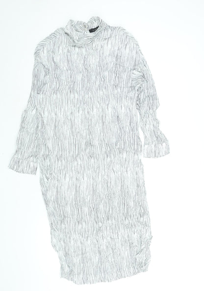 Autograph Womens White Striped Viscose Shift Size 12 Mock Neck Button - Side Slits