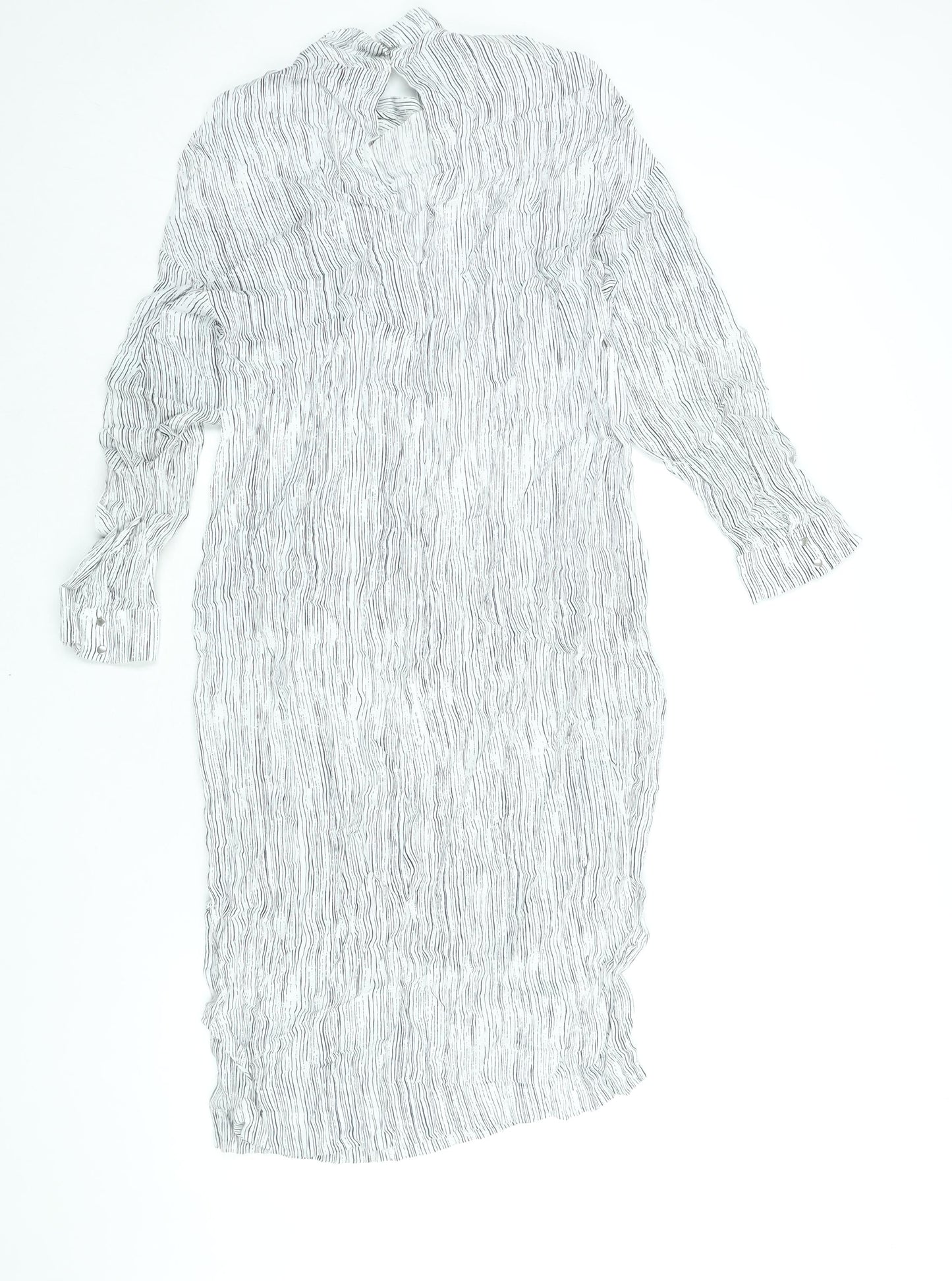 Autograph Womens White Striped Viscose Shift Size 12 Mock Neck Button - Side Slits