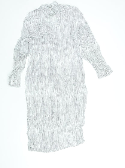 Autograph Womens White Striped Viscose Shift Size 12 Mock Neck Button - Side Slits