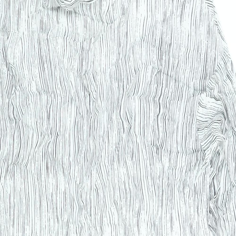 Autograph Womens White Striped Viscose Shift Size 12 Mock Neck Button - Side Slits