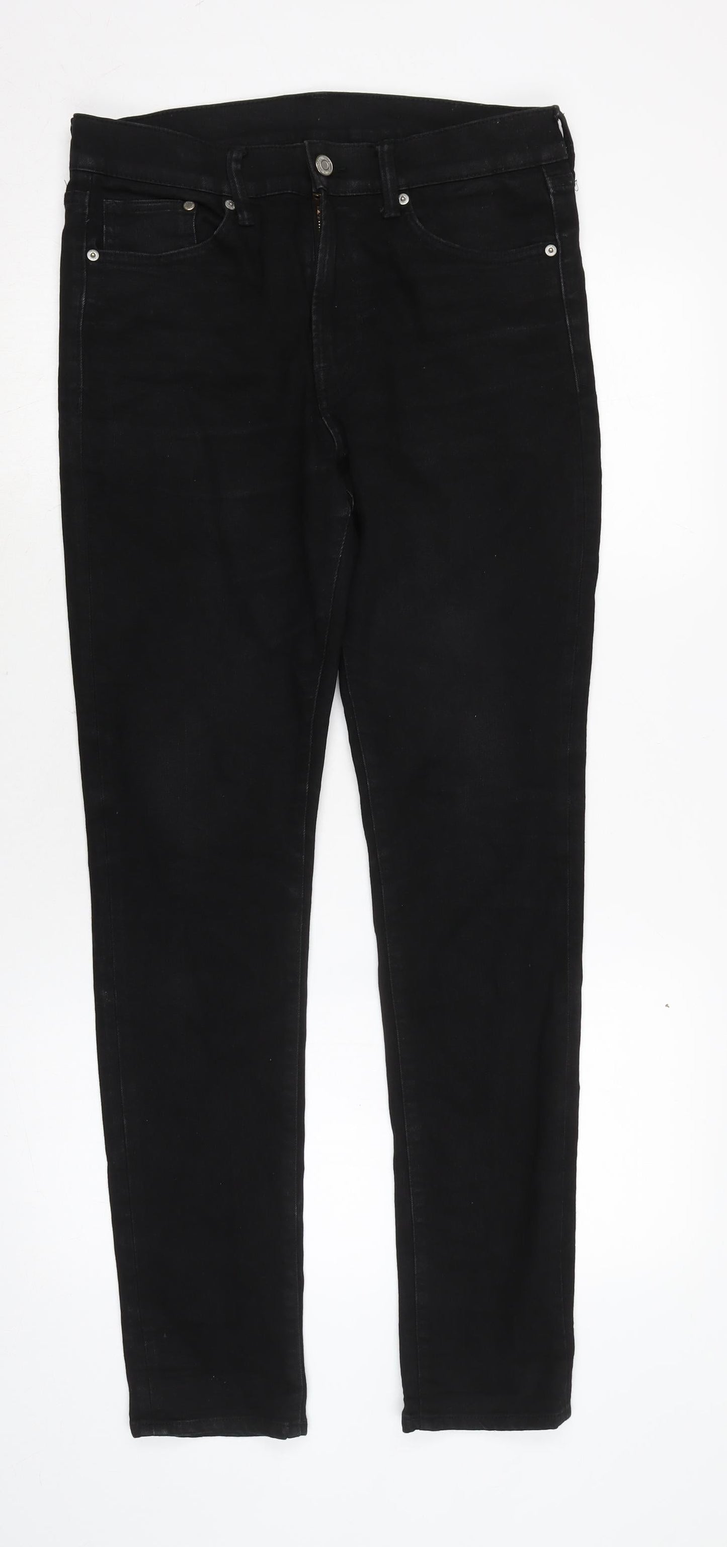 H&M Mens Black Cotton Blend Straight Jeans Size 31 in L31 in Regular Zip
