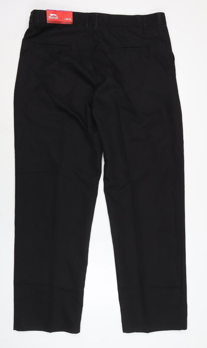Slazenger Mens Black Cotton Trousers Size 38 in L33 in Regular Zip