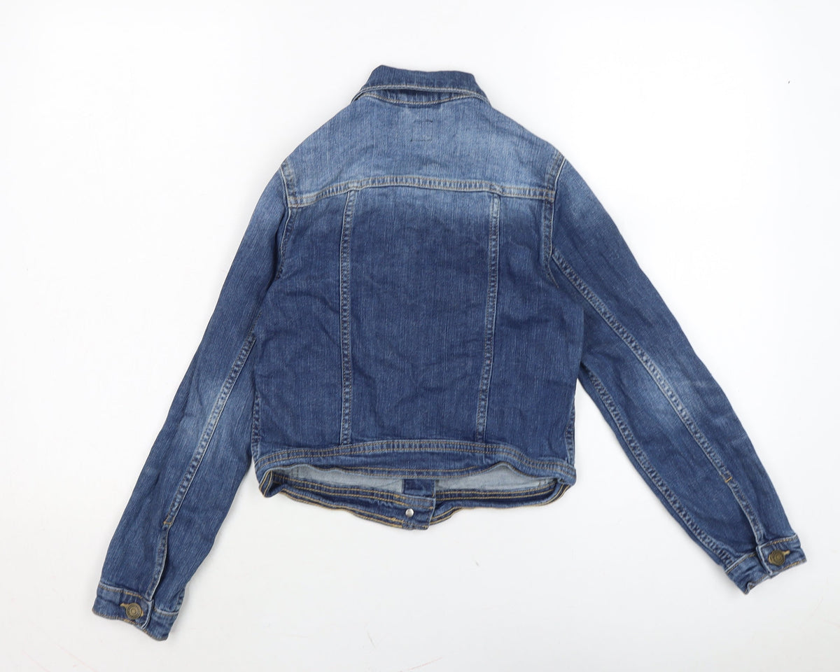 Back view of Gap girls’ blue biker jacket, size L, button