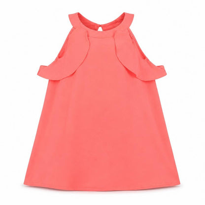 Front view of French Connection girls’ pink polyester a-line, size 8-9, years crew neck button