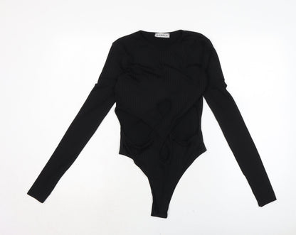 PRETTYLITTLETHING Womens Black Polyester Jersey Casual Size 8 Crew Neck Snap