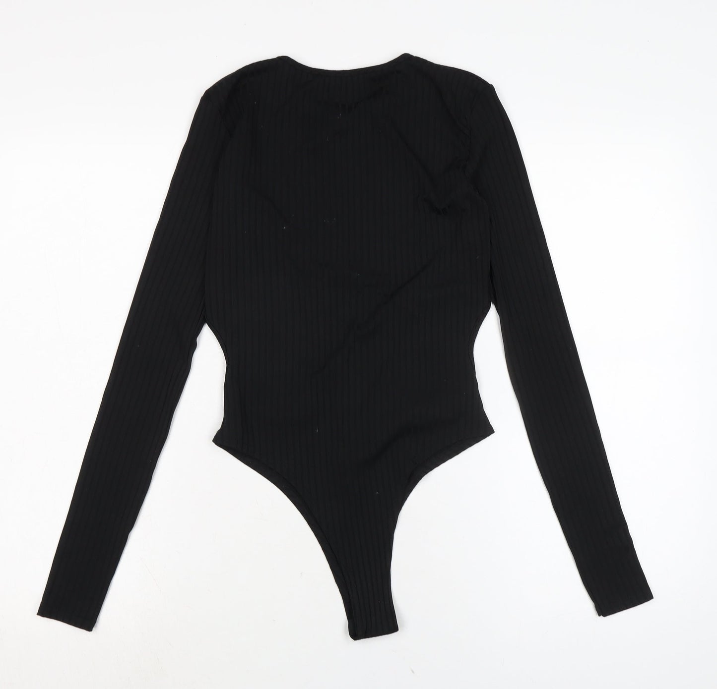 PRETTYLITTLETHING Womens Black Polyester Jersey Casual Size 8 Crew Neck Snap