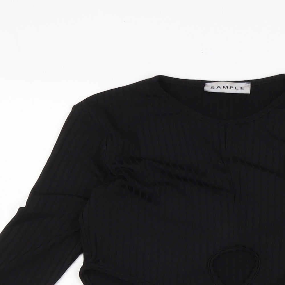 PRETTYLITTLETHING Womens Black Polyester Jersey Casual Size 8 Crew Neck Snap