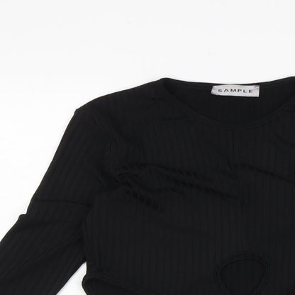 PRETTYLITTLETHING Womens Black Polyester Jersey Casual Size 8 Crew Neck Snap