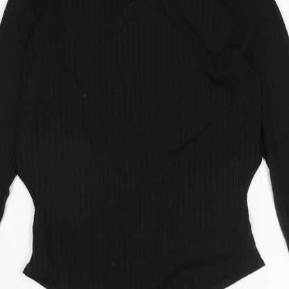PRETTYLITTLETHING Womens Black Polyester Jersey Casual Size 8 Crew Neck Snap