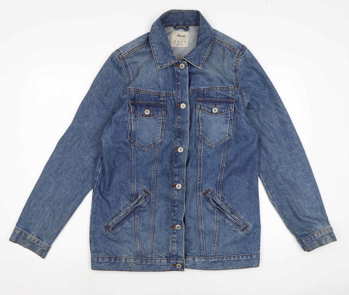 Denim & Co. Womens Blue Biker Jacket Size 10 Button