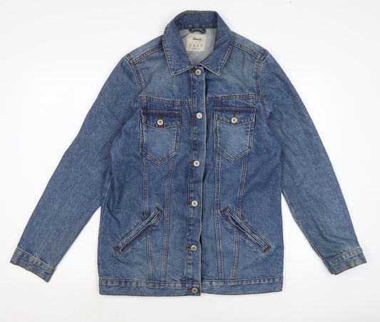 Denim & Co. Womens Blue Biker Jacket Size 10 Button