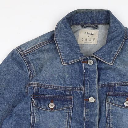 Denim & Co. Womens Blue Biker Jacket Size 10 Button