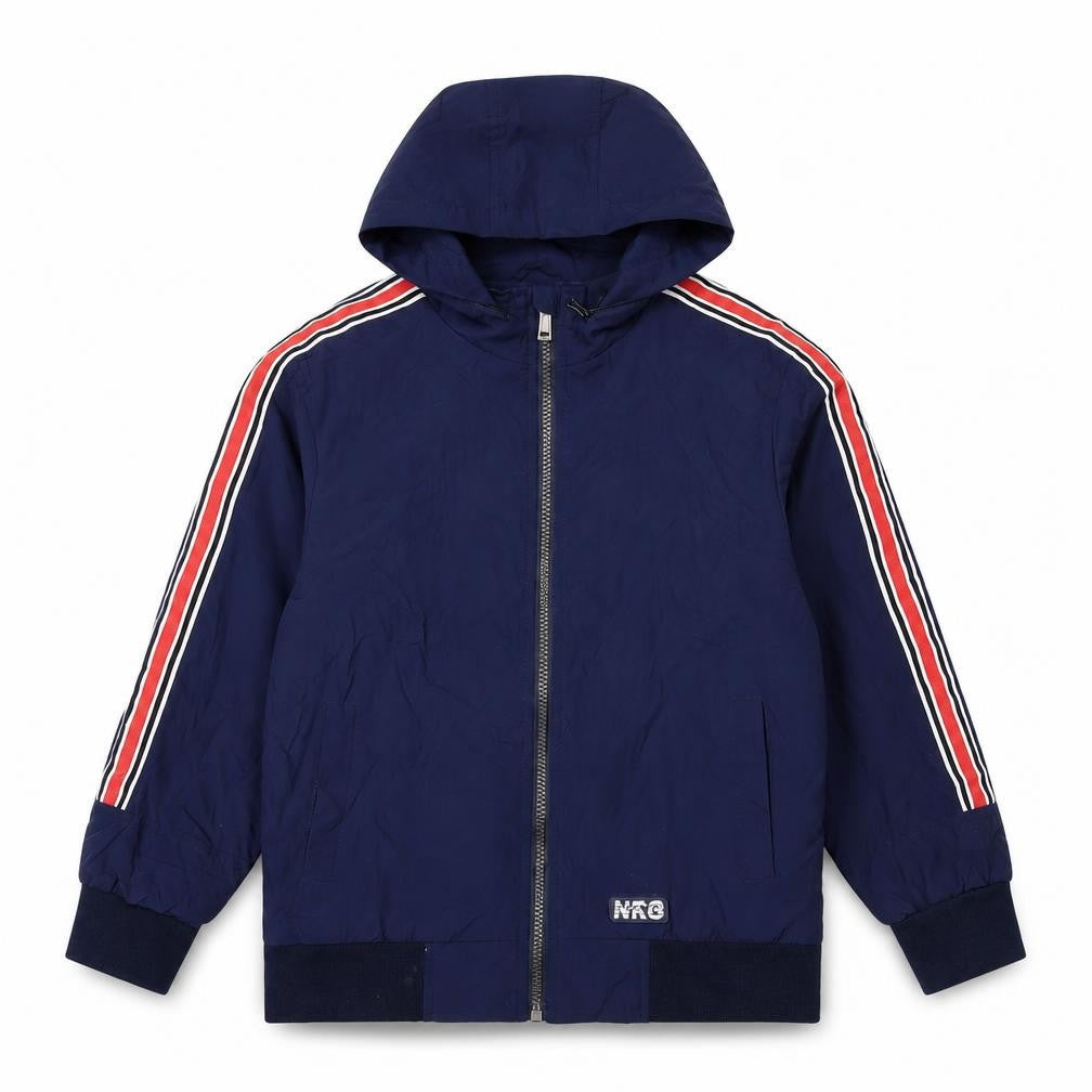 Front view of ENERGIERS boys’ blue anorak coat, size 8, years zip