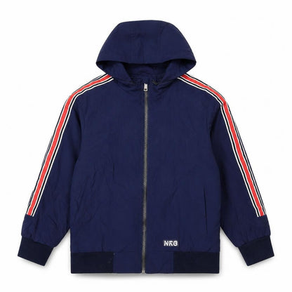 Front view of ENERGIERS boys’ blue anorak coat, size 8, years zip