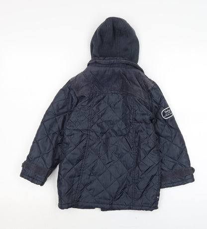 Back view of Hadleigh boys’ blue quilted coat, size 4-5, years button