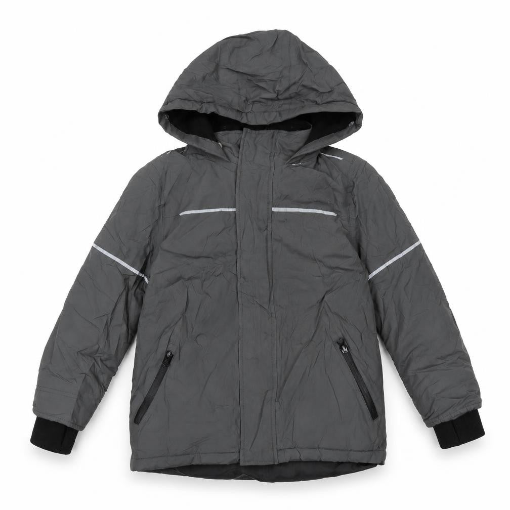 Front view of Urban Outwear boys’ grey anorak coat, size 7, years zip