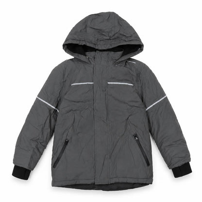 Front view of Urban Outwear boys’ grey anorak coat, size 7, years zip