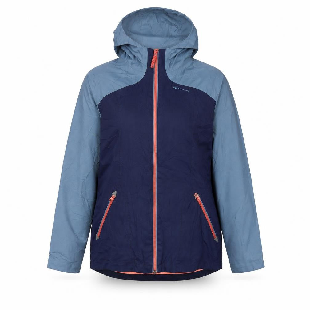 Front view of Decathlon girls’ blue anorak coat, size 13-14, years zip