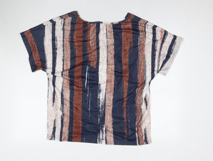 Noracora Womens Multicoloured Striped Polyester Basic T-Shirt Size XL V-Neck