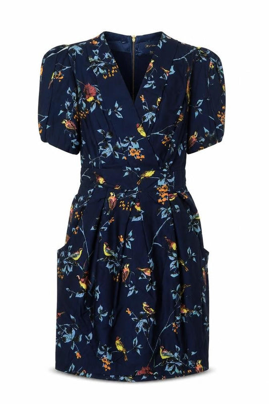 Closet Womens Blue Floral Polyester A-Line Size 12 V-Neck Zip