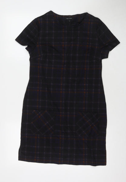 New Look Womens Black Check Polyester A-Line Size 8 Round Neck Pullover