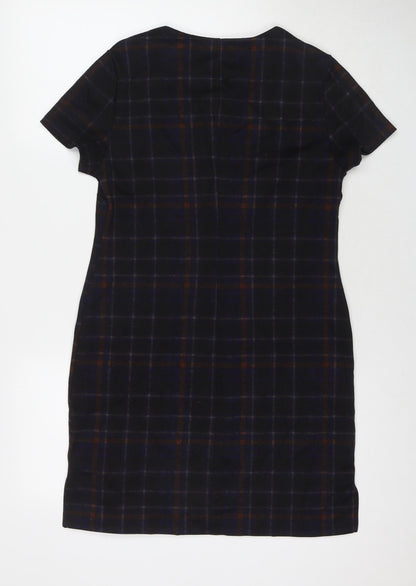 New Look Womens Black Check Polyester A-Line Size 8 Round Neck Pullover