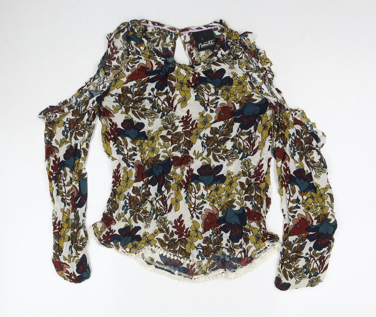 Nanette Womens Multicoloured Floral Viscose Basic Blouse Size XS Round Neck - Cold Shoulder