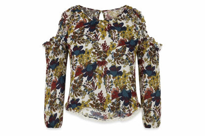 Nanette Womens Multicoloured Floral Viscose Basic Blouse Size XS Round Neck - Cold Shoulder