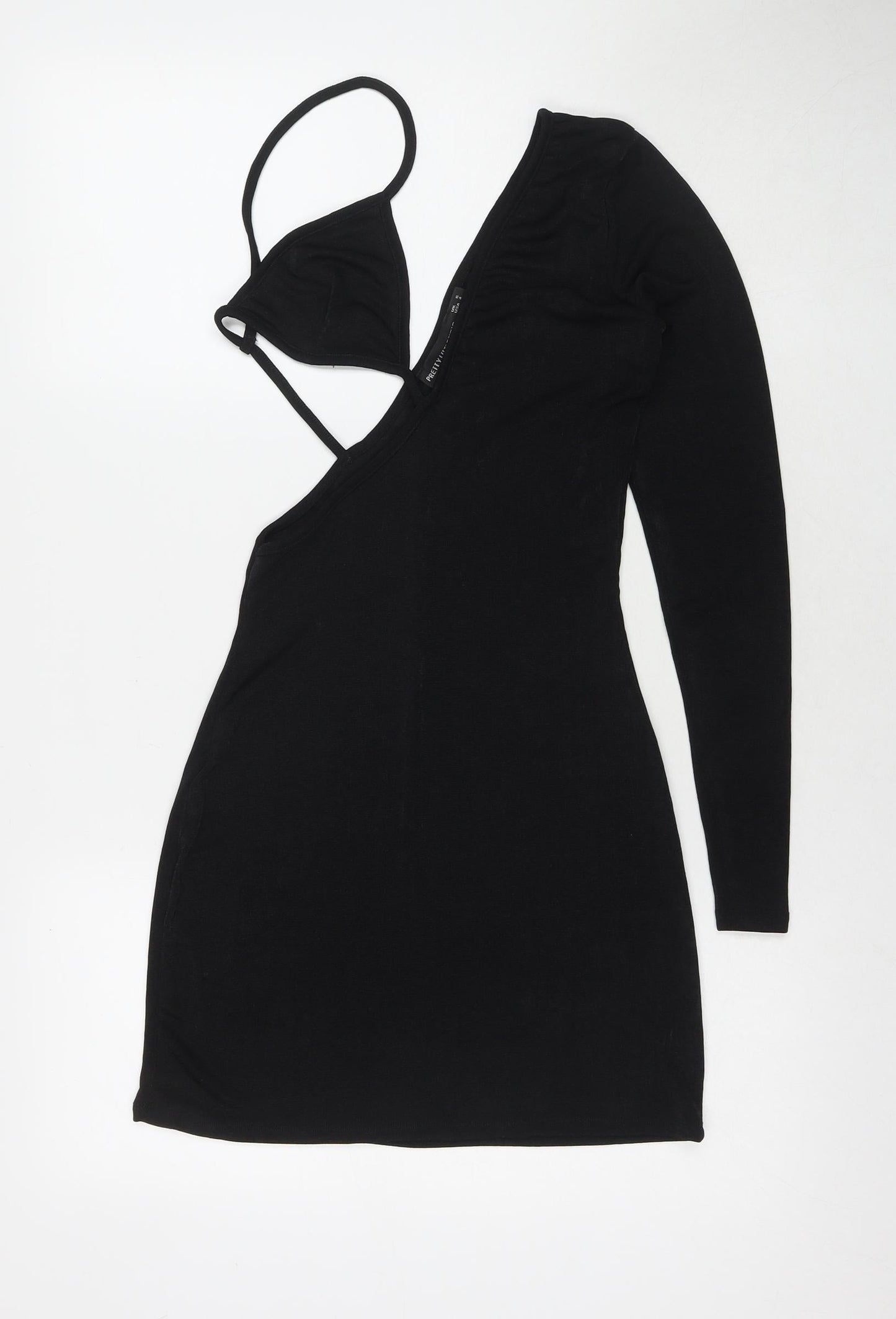 PRETTYLITTLETHING Womens Black Polyester Bodycon Size 8 Off the Shoulder Pullover - Cut Out Detail