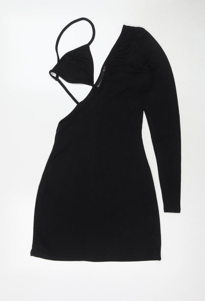 PRETTYLITTLETHING Womens Black Polyester Bodycon Size 8 Off the Shoulder Pullover - Cut Out Detail