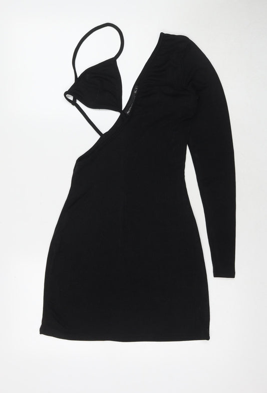 PRETTYLITTLETHING Womens Black Polyester Bodycon Size 8 Off the Shoulder Pullover - Cut Out Detail