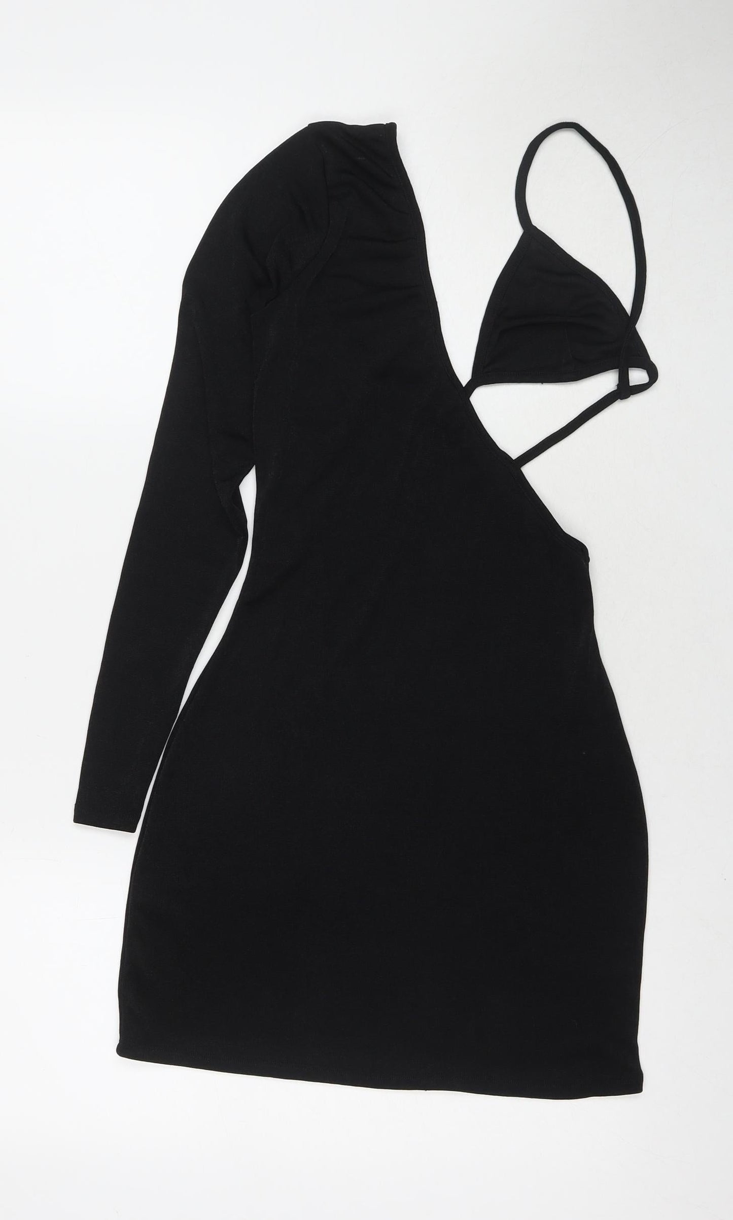 PRETTYLITTLETHING Womens Black Polyester Bodycon Size 8 Off the Shoulder Pullover - Cut Out Detail