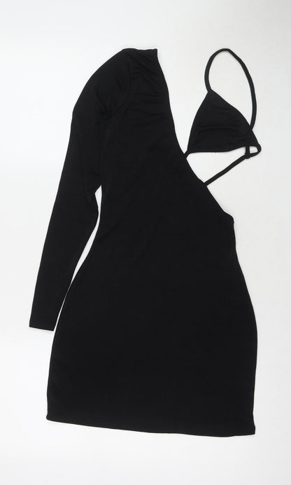 PRETTYLITTLETHING Womens Black Polyester Bodycon Size 8 Off the Shoulder Pullover - Cut Out Detail