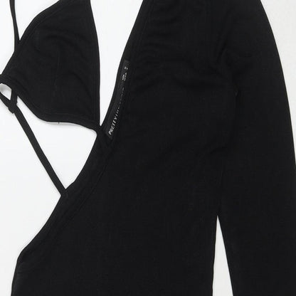 PRETTYLITTLETHING Womens Black Polyester Bodycon Size 8 Off the Shoulder Pullover - Cut Out Detail