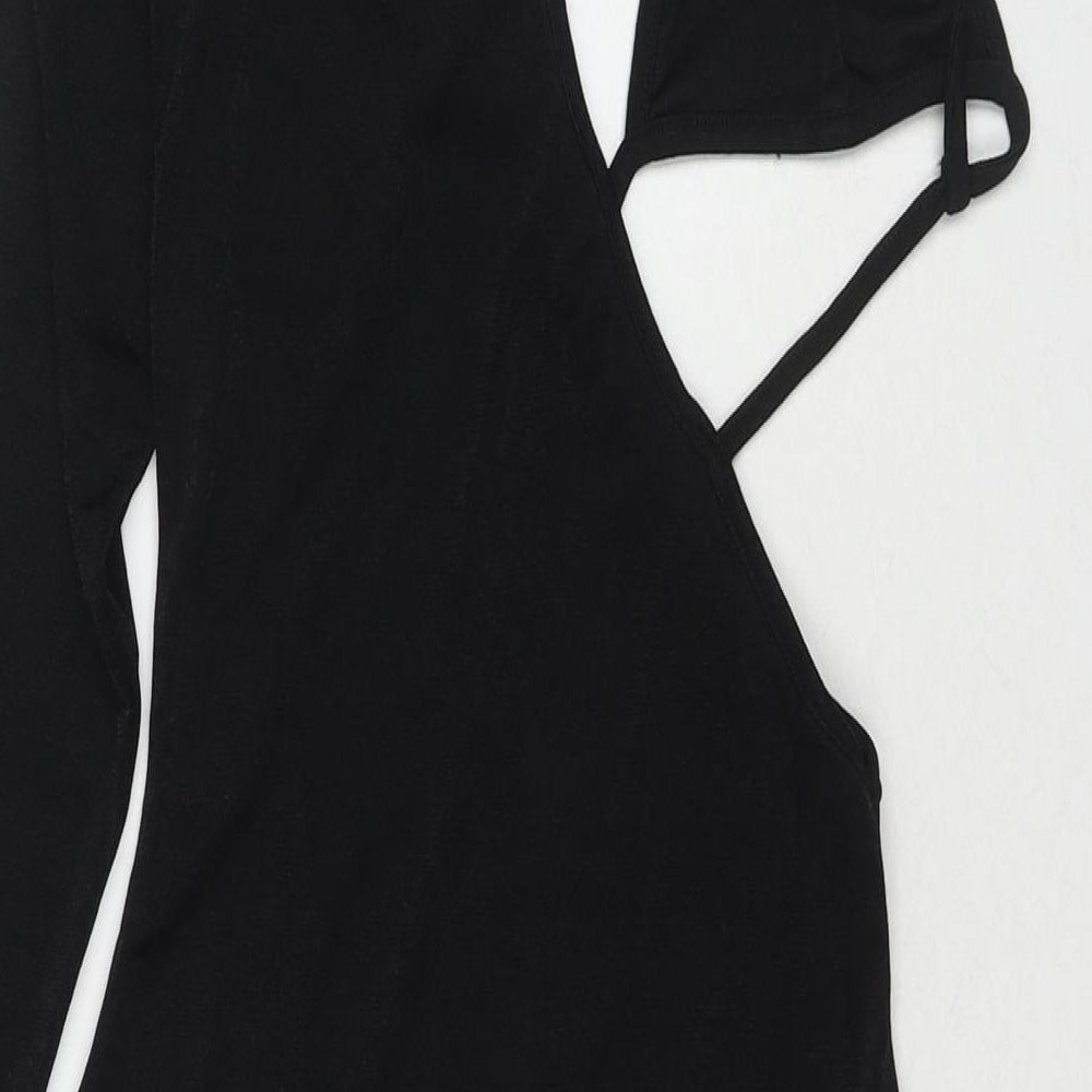 PRETTYLITTLETHING Womens Black Polyester Bodycon Size 8 Off the Shoulder Pullover - Cut Out Detail