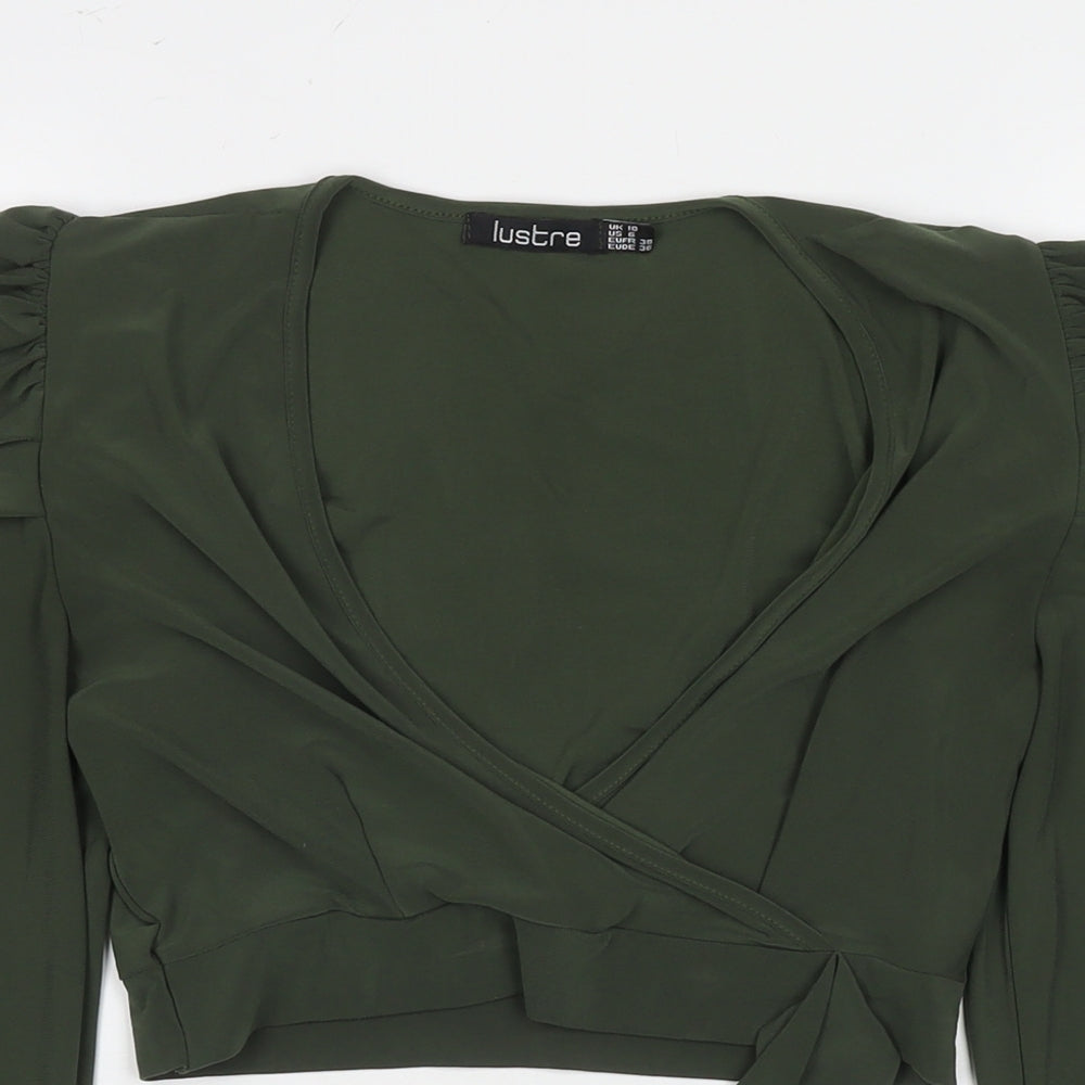 Lustre Womens Green Polyester Basic Blouse Size 10 V-Neck