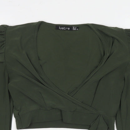 Lustre Womens Green Polyester Basic Blouse Size 10 V-Neck