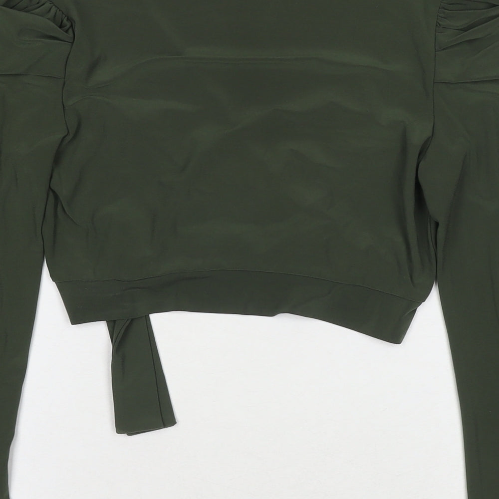 Lustre Womens Green Polyester Basic Blouse Size 10 V-Neck