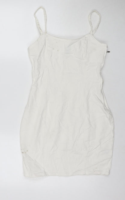 Divided by H&M Womens White Cotton Tank Dress Size 8 Round Neck Zip