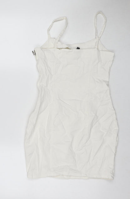 Divided by H&M Womens White Cotton Tank Dress Size 8 Round Neck Zip