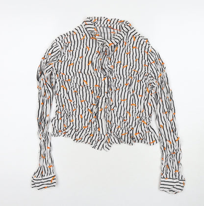 b.young Womens White Striped Viscose Basic Button-Up Size 14 Collared