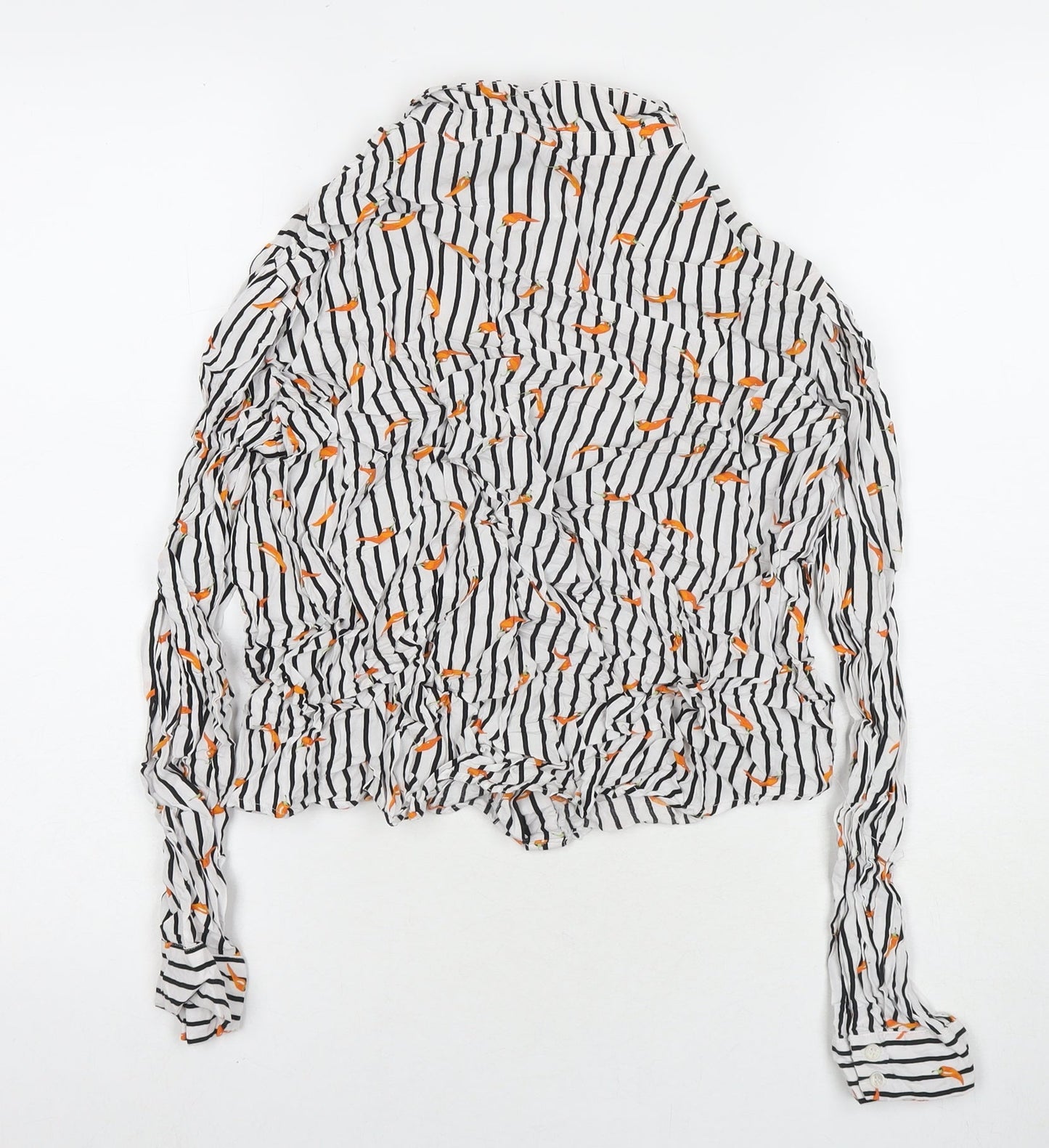 b.young Womens White Striped Viscose Basic Button-Up Size 14 Collared