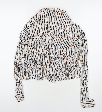 b.young Womens White Striped Viscose Basic Button-Up Size 14 Collared