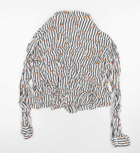 b.young Womens White Striped Viscose Basic Button-Up Size 14 Collared