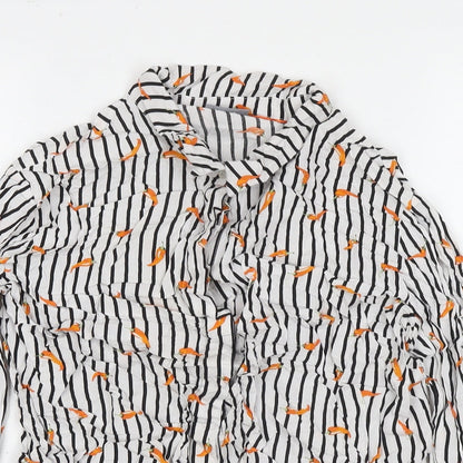 b.young Womens White Striped Viscose Basic Button-Up Size 14 Collared