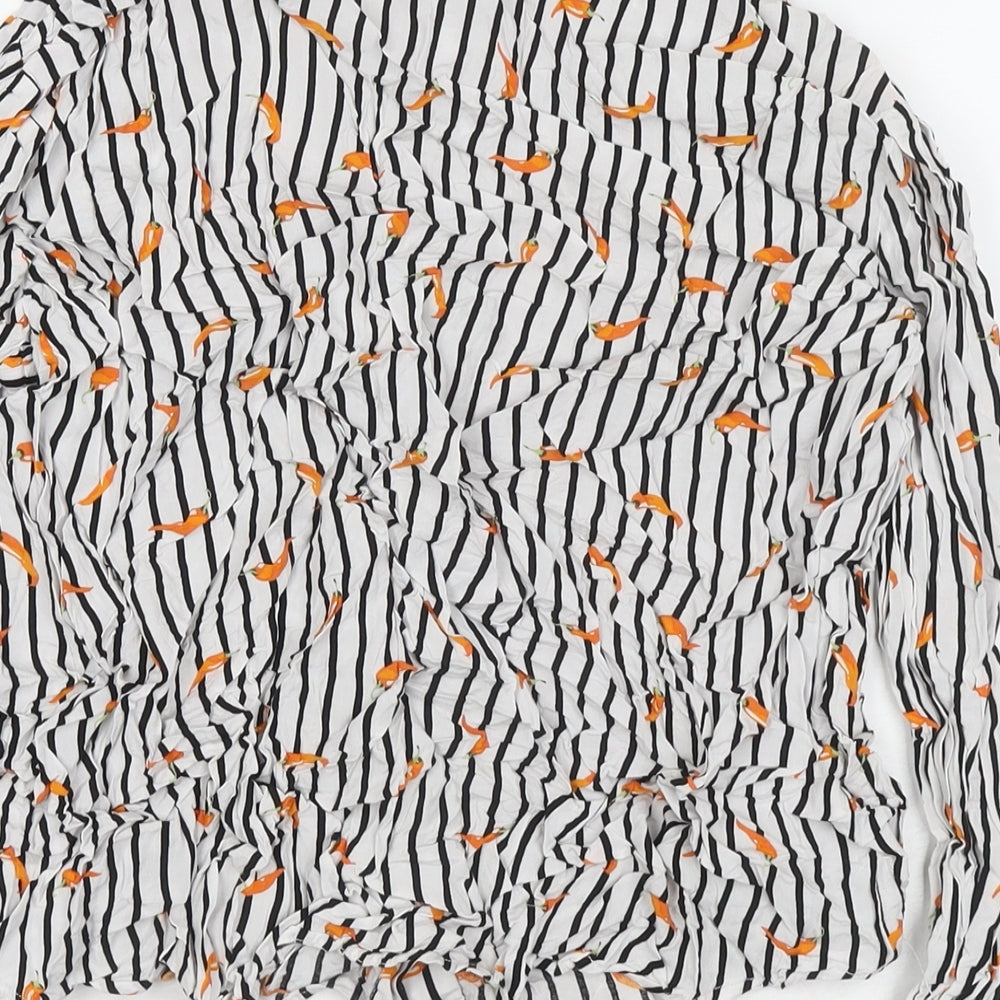 b.young Womens White Striped Viscose Basic Button-Up Size 14 Collared