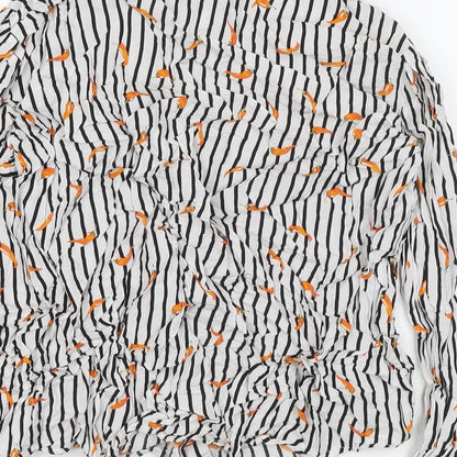 b.young Womens White Striped Viscose Basic Button-Up Size 14 Collared