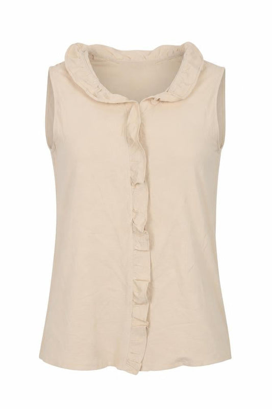 Family Womens Beige Polyester Basic Button-Up Size S Collared