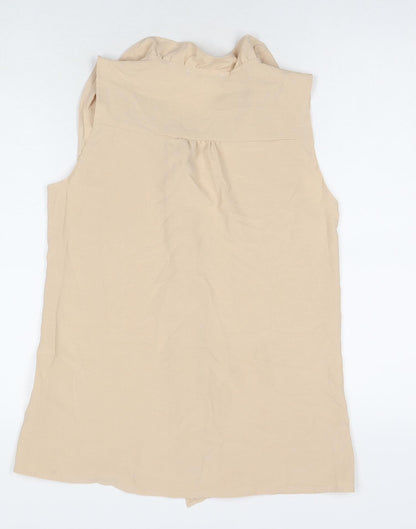 Family Womens Beige Polyester Basic Button-Up Size S Collared