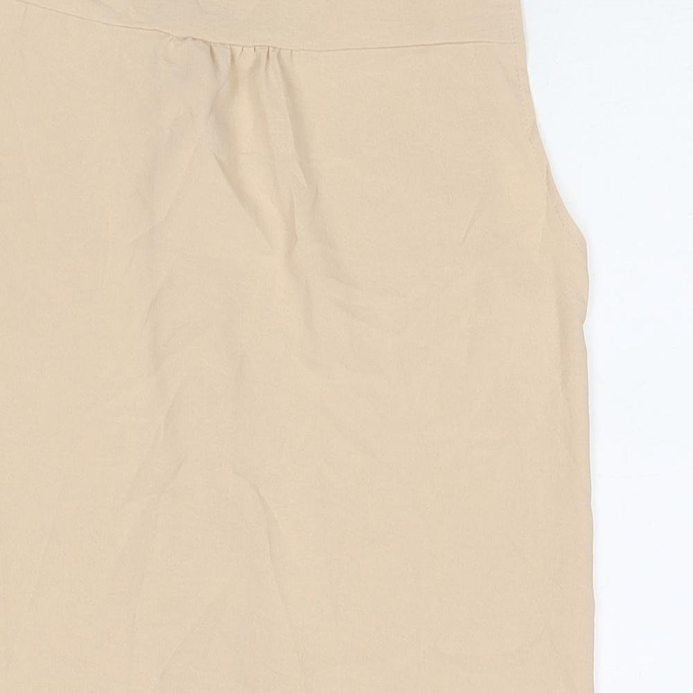 Family Womens Beige Polyester Basic Button-Up Size S Collared